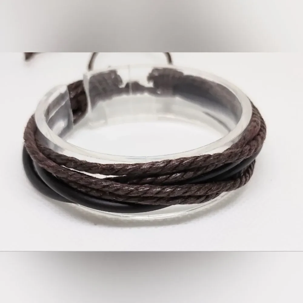 Men's bracelet leather braided‎ layered brown new e74